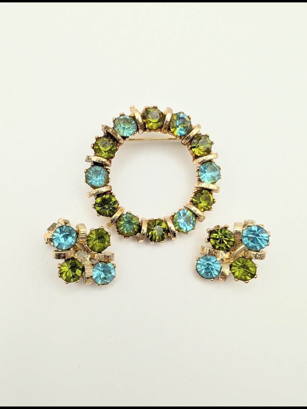 Vintage 1950s Crystal Brooch Earrings Set